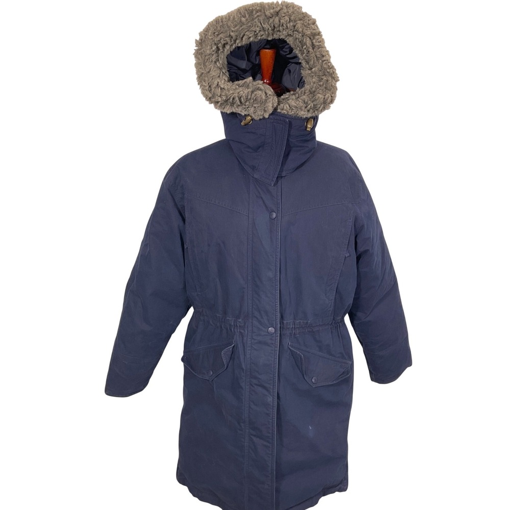 LL Bean Parka Womens PSmall Navy Blue Hooded Goose‎ Down Insulated Winter Coat